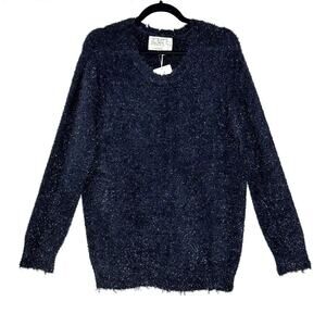 Sandrine Rose Eyelash Metallic Sparkle Sweater Black Women XS NWT Super Soft